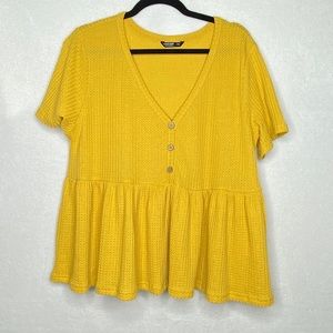 Shein Curve Waffle Knit Babydoll Button Front Top